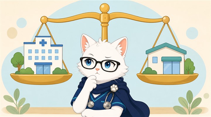 病院とクリニックを比較検討しているイラスト