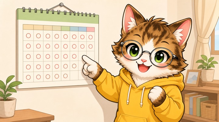 休日が多いカレンダーを確認して喜んでいる読者のイラスト