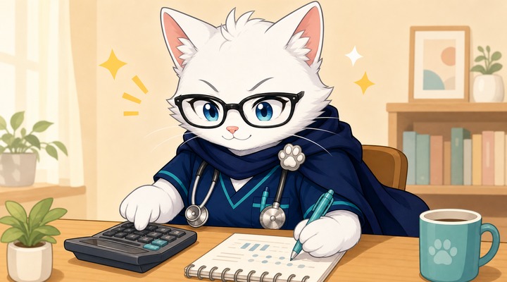 電卓とメモで給与を計算しているイラスト