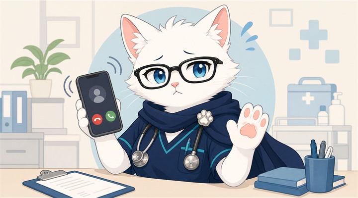 電話を「今は忙しい」と毅然と断っているイラスト